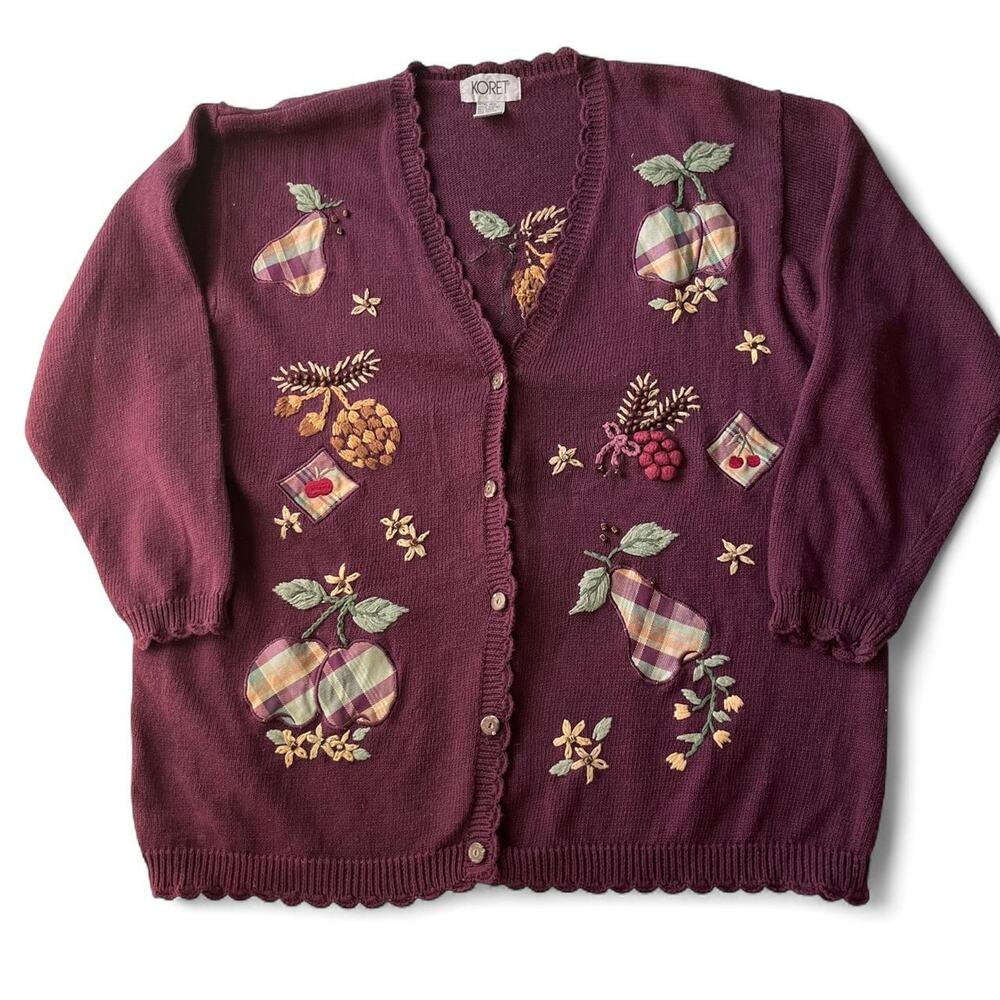 Vintage 90s Koret Fruit Appliqué Cardigan.